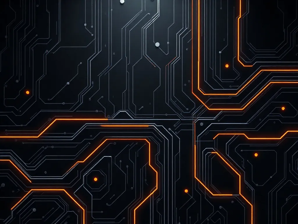 Abstract technical background with dark circuits and glowing