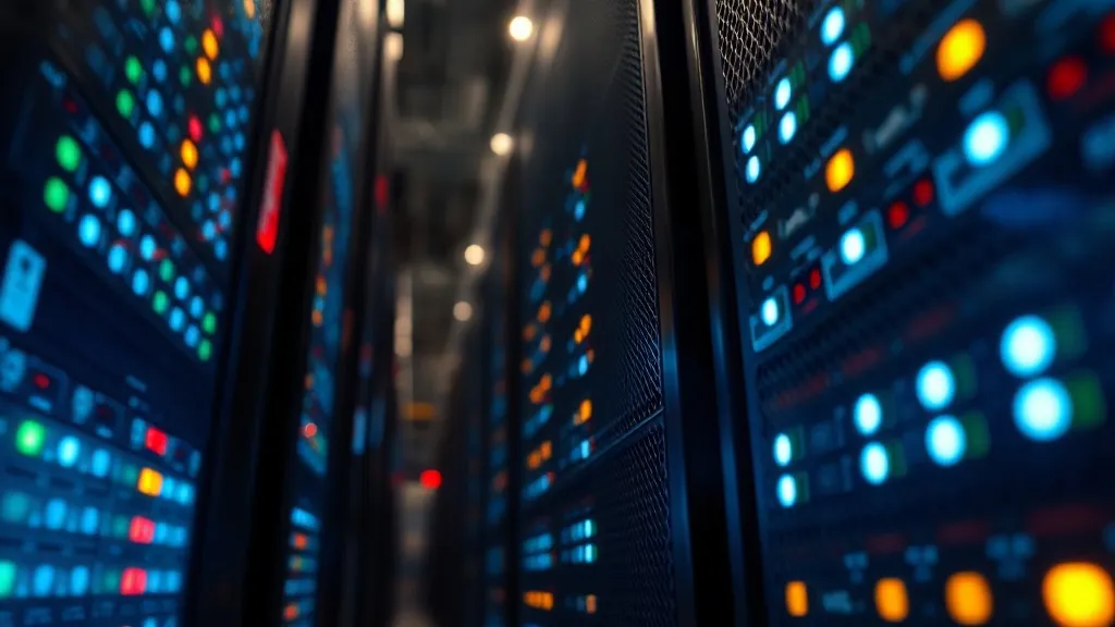 A close up of server rack LEDs in a dark data center, high t
